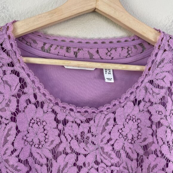 Isaac Mizrahi Live! Womens Plus 1X Lavender Lace Overlay Tunic Top 3/4 Sleeve - Picture 7 of 9